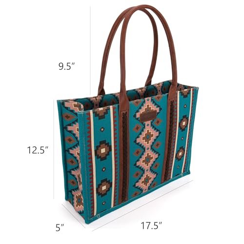 Wrangler Tote Bag for Women Western Purse and Aztec Satchel Handbag - color: Angel Diamond Dark Tealblue