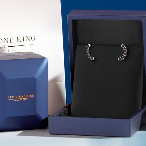 Gem Stone King 18K Yellow Gold Plated Silver Round 2MM Gemstone Stud Ear Crawler Earrings for Women - color: Blue Sapphire-September