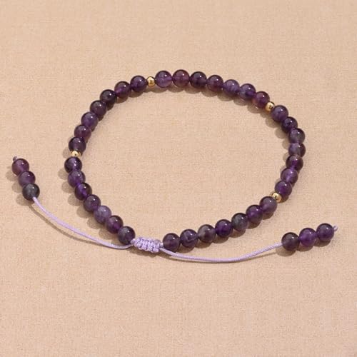 Softones 6mm Natural Stone Anklet for Women Gemstone Ankle Bracelets for Women Healing Energy Crystal Anklets Adjustable(8.5-10 Inches) - color: Amethyst