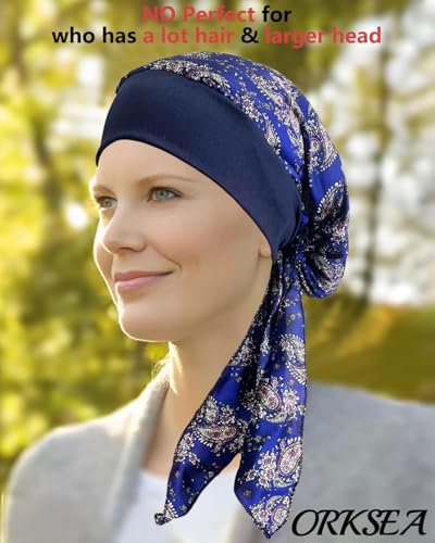 Chemo Headwear for Women Head Scarf Headwraps Silky Soft Turbans for Women Cancer Hats Chemo Beanie Coverings Scarves - color: B Blue Pattern1