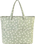 Bluboon Waterproof Beach Tote Pool Bags for Women Ladies Extra Large Carry On Bag With Wet Compartment for Weekender Travel - color: Beige Flower Green