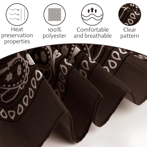 PLULON Bandanas for Men Women 4/12/24/30 Pack, Paisley Pattern Bandana Bulk Headbands Handkerchief Face Mask 100% Polyester - color: Brown