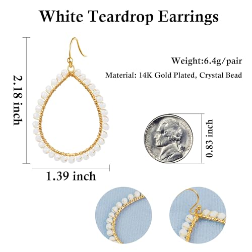 PEALICIOUS Summer Earrings for Women, Teardrop Boho Earrings Dangling Gold Hoop Earrings as Vacation Beach Jewelry, Beach Earrings Statement Gold Earrings for Her as Summer Gifts Wedding Accessories - color: White