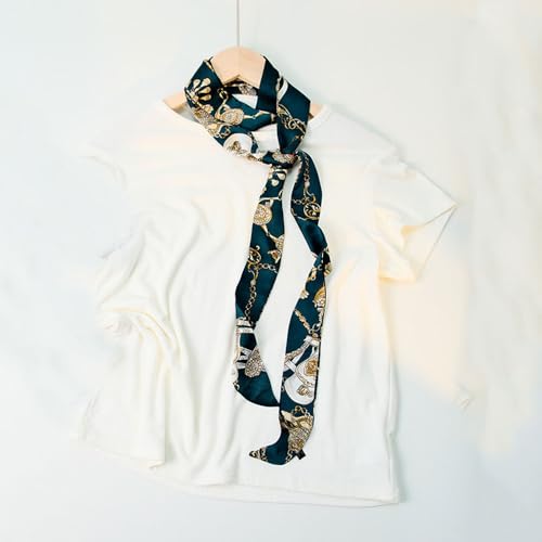 Long Thin Skinny Scarf Satin Neckerchief Ribbon Tie Waist Belt for Women - color: Green Chain