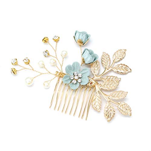 NUOBESTY 4-Piece Sage Green Wedding Hair Comb Set Bridal Hair Accessories with Pearl Floral Leaf Design for Women Special Occasions