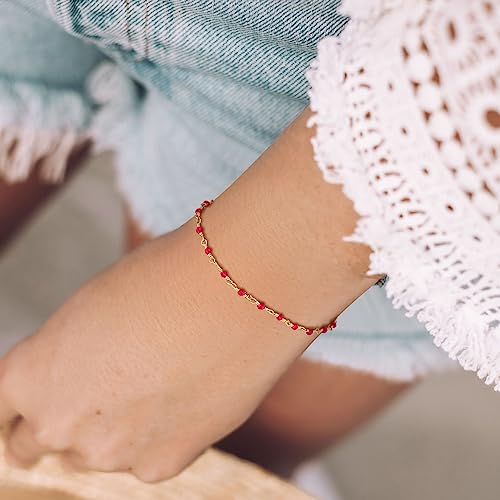 Dremmy Studios Gold Bracelet for Women 18K Gold Plated Dainty Paperclip Cubic Zirconia Disc Coin Star Cable Satellite Bead Pearl Simple Boho Minimalist Stacking Layered Link Jewelry Gift - color: CZ Rose