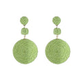 Boho Raffia Ball Earrings for Women, Handmade Statement Drop Earrings Straw Dangle Earrings Beach Vacation Jewelry - color: Lemon Green