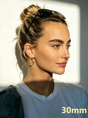 Bestyle 5mm Thick Gold Hoop Earrings Hypoallergenic Hoops for Sensitive Ears Trendy Lightweight Chunky Earrings for Women 30/40/60/80mm - color: 01-Gold, size: 30mm