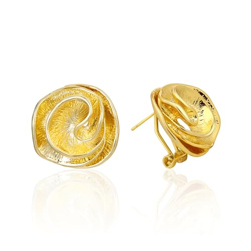 Mytys Two Tone Earrings for Women Gold and Silver Crossover Half Hoop Statement Earring Designer Stud Earrings - color: flower Gold
