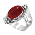 Handmade 925 Sterling Silver Plated Ring Natural Gemstone Carnelian, Rose Quartz, Tiger Eye, Crystal Oval Boho Jewelry For Women - color: Garnet Quartz