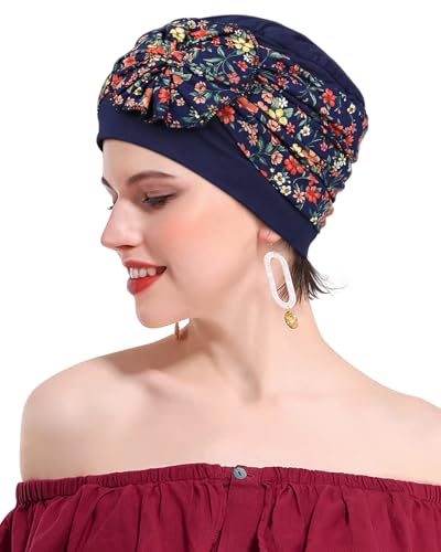 Chemo Headwear for Women Cancer Patients Lightweight Head Coverings for Hair Loss Seasonal - color: Navy Blue
