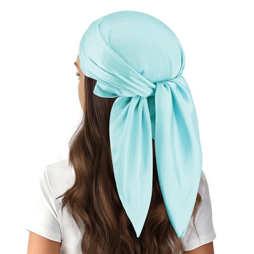 vimate Head Scarf for Women Hair 27'' Square Satin Silk Feeling Bnadana Neck Scarf Handbag Accessories Etc - color: C106#. Light Blue