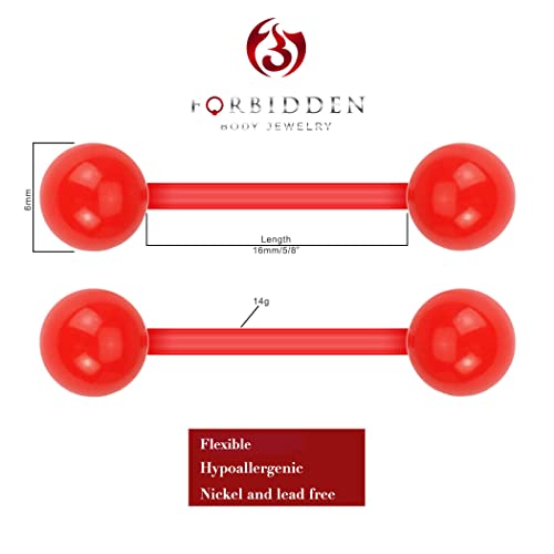 Forbidden Body Jewelry Nipple Rings, Tongue Rings, Nipple Piercing Jewelry, Nipple Jewelry, Flexible Acrylic Barbell Set 14G 16mm (5/8 Inch), 3 Pack - style: Red