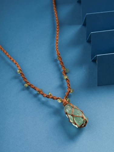 MINACHI Boho Macrame Necklace with Green Aventurine Stone, Handmade Adjustable Rope Pendant, Vintage Hippie Jewelry for Women - style: Necklace NECK.001