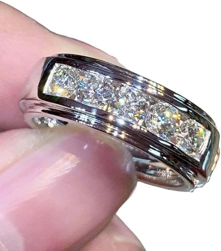 Pretty-Jewels 08 Men's Wedding Ring, 2 Ct Round Cut Lab Created Diamond, 14k White Gold Finish, Channel Set, 925 Sterling Silver - color: Rose