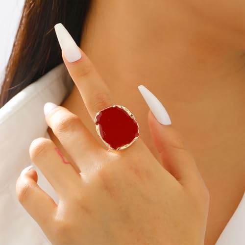 Chunky Gold and Black Two-tone Enamel Drip Band Rings Set for Women, Vintage Statement Large Crystal CZ Ring Big Party Prom Jewelry Gift Accessories - color: Red 2