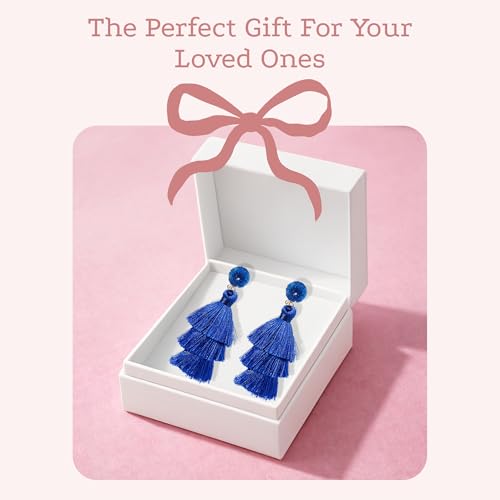 Tassel Earrings for Women - Colorful Layered Tassle Dangle Drop Earrings - color: Blue