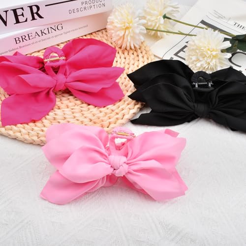 Bow Claw Clips Hair Clips Big Hair Bows for Women Butterfly Styling Large Hair Clips for Thick Hair for Girls Hair Accessories for Teen 3PC - color: 3PC-Pink+Rose Red+Black