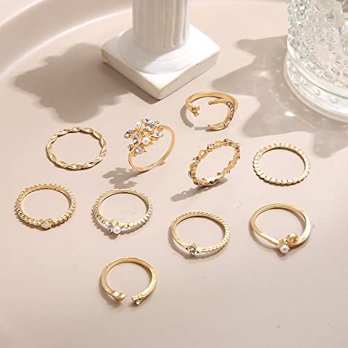 Gold Stackable Rings Set Moon Star Design Adjustable Rings for Everyday Wear Mid FingerPinky Ring Trendy Jewelry Gifts - color: G1