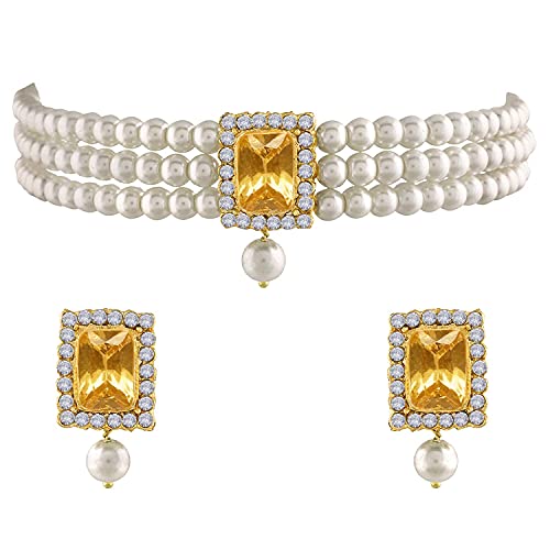 Aheli Ethnic Choker Necklace Earrings Wedding Bollywood Party Jewelry Set Gift for Women - color: Champagne