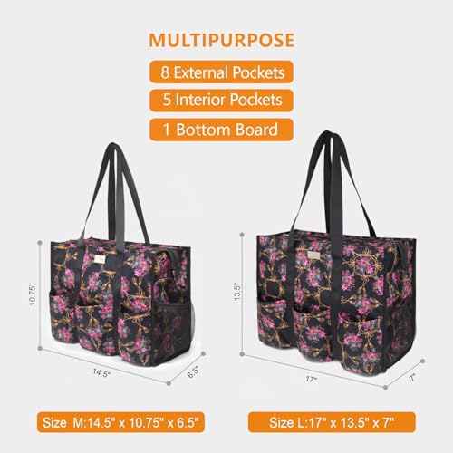TOPDesign Utility Water Resistant Tote Bag with 13 Pockets, Top Zipper Closure & Thick Bottom Support, for Working Women - color: Baroque Cloves, size: Medium
