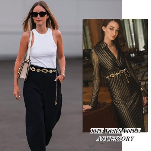Suyi Chain Belt for Women Chunky Waist Chain for Ladies Dresses - size: Length 47"(31"+extended chain 16"), style: Gold 1
