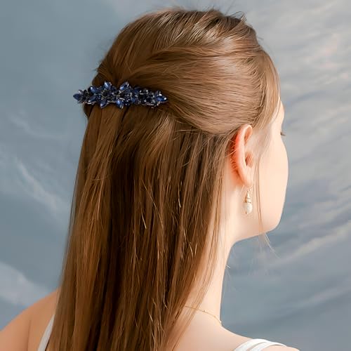 Joez Wonderful Rhinestone Hair Clip Sparkly Crystal Barrettes French Wedding Prom Engagement Pageant First Communion Hair Decorative Accessories for Women Bride Thick Long Hair (Blue, 1 Pcs) - color: Rhinestone Blue