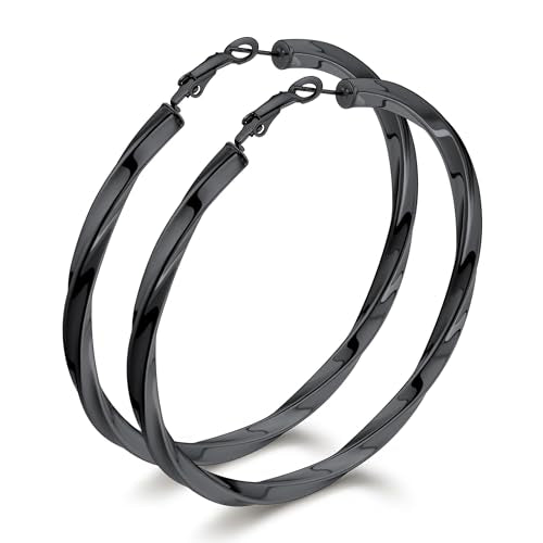 Bestyle 5mm Thick Gold Hoop Earrings Hypoallergenic Hoops for Sensitive Ears Trendy Lightweight Chunky Earrings for Women 30/40/60/80mm - color: 02-Black, size: 80mm