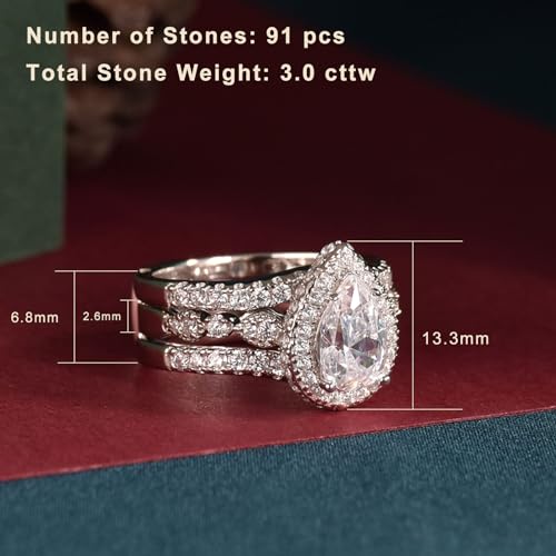 Newshe Jewellery Wedding Rings for Women Bridal Sets Sterling Silver Engagement Ring Enhancer Pear Cubic Zirconia Anniversary Promise Band Size - color: Cubic Zirconia-Silver
