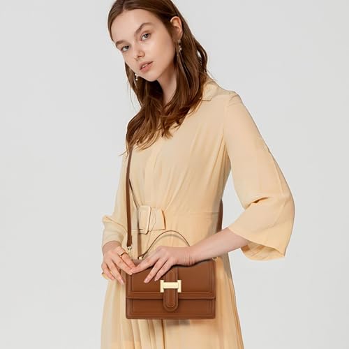 KKXIU Crossbody Bags for Women - Top Handle Purses for Lady, Leather Handbags Shoulder Clutch with Adjustable Shoulder Strap - color: B-dark Brown