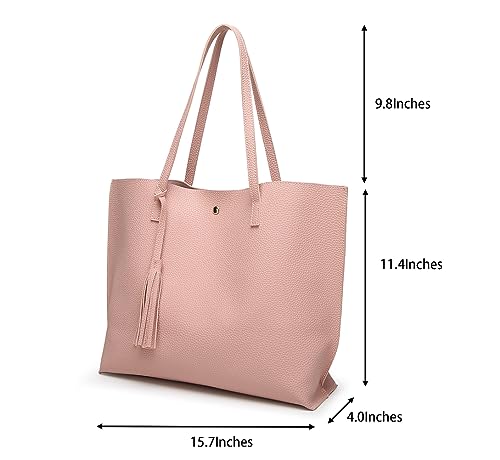 Dreubea Women's Soft Faux Leather Tote Shoulder Bag from, Big Capacity Tassel Handbag - color: Brown New