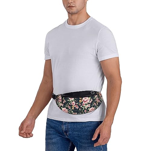 Beautiful Flowers Floral Pink Green Leaves Retro Fashion Casual Fanny Pack Waist Bag Men Women Adjustable Belt Waist Bag For Travel Hiking Cycling Running Festival Carnival - color: Black19