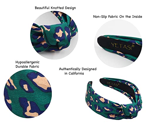 Leopard Satin Headbands for Women Designer Wearable All Day Head bands for Women's Hair are Chic. Green Knotted Headband is a Fashion Top Knot Cheetah Head band Girl - color: Blue Green