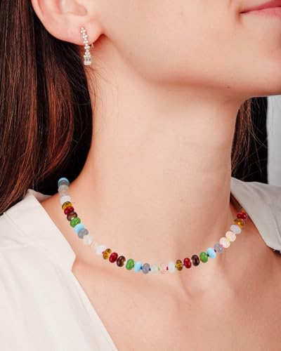 Boho Beaded Necklace for Women, Colorful Natural Stone Choker Necklace, Summer Beach Bead Necklaces Handmade Jewelry Birthday Gifts - color: 8MM