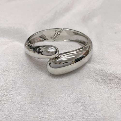 Chunky Gold Bracelet - Tear Drop & Cuff Bracelet - Polished Twisted Hinged Bangle - Wide Wrist Cuff - Irregular Twisted Bangles for Women - color: A silver