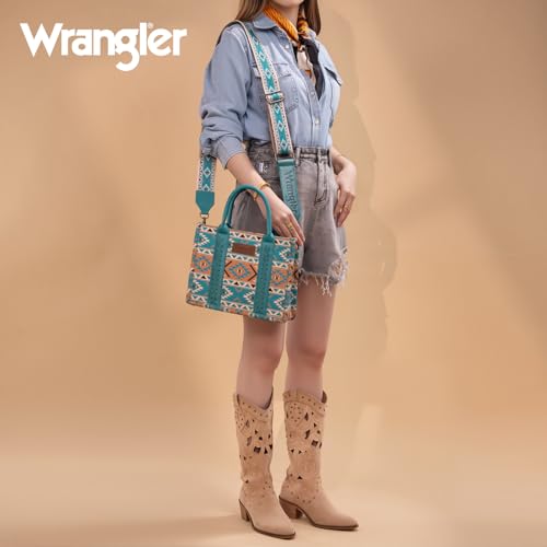 Wrangler Aztec Tote Bag for Women Boho Shoulder Purses and Handbags - color: Aztec Turquoise (Guitar Strap)