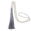 Long Tassel Necklace Handmade Turquoise Pearl Crystal Beads Necklace for Women Fashion Jewelry - color: White + Gray