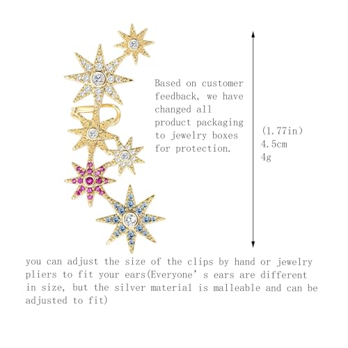 Star Crystal Ear Cuff Earrings for Women Rhinestone Ear Climber Earrings Cubic Zirconia North star Ear Crawler Earrings for Mom Wife - color: Multicolor