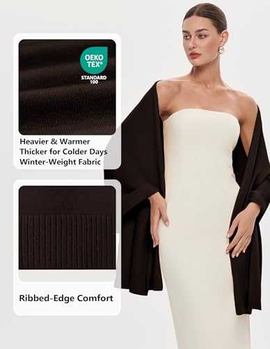 PULI Women's Pashmina Shawl Wraps for Evening Dress Large Scarf Blanket Long Wedding Bridal Winter Warm Shoulder Wrap - color: Chocolate Brown
