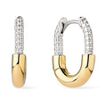 Ana Luisa Rectangle Hoop Earrings - Sterling Silver Base With 14K Gold & Silver Rhodium Plating - Chic, Dainty Mixed Metal Huggie Hoops - Hypoallergenic, Tarnish-Free, and Water-Resistant Hoops - color: Two Tone Cubic Zirconia