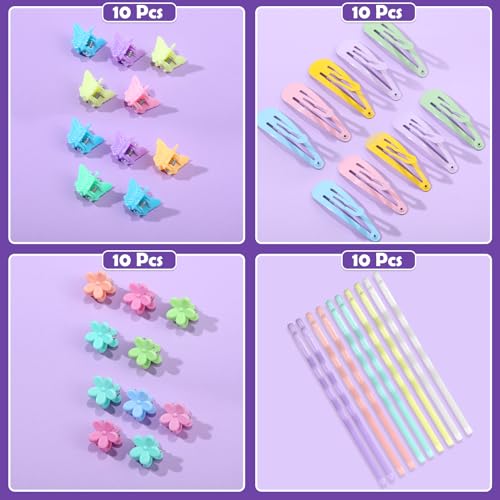 Auroray Hair Accessories for Girls, 1784 Pcs Elastic Ties Set 24 Color Rubber Bands With Organizer Box Cotton Baby Ties Styling Tool Set Clips Elastic Cutter Scissor
