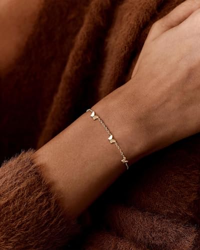 Gold Bracelets for Women 14K Gold Plated Flower/Clover/Butterfly/Heart Bracelet Adjustable Dainty Hypoallergenic Jewelry Gift - color: butterfly gold