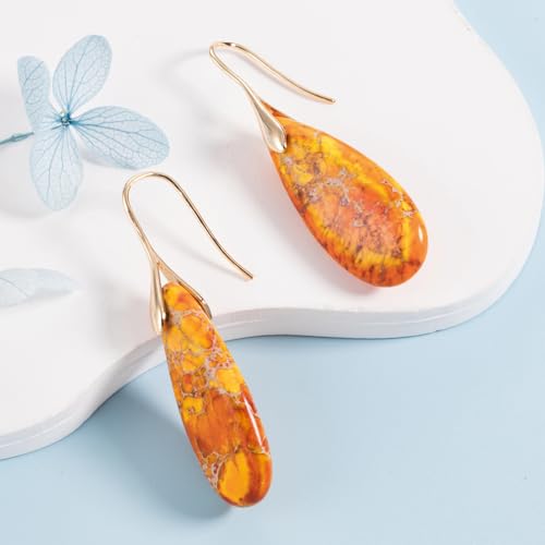 SELOVO Stone Fishhook Dangle Drop Earrings Statement Earrings for Women Stone - color: Orange-Gold Color Hook