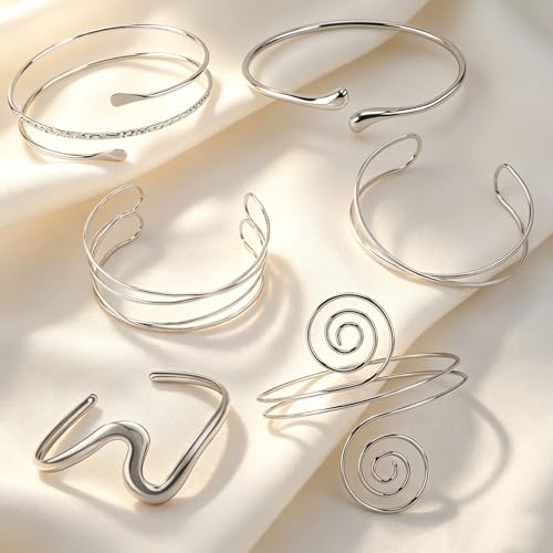 Chanaco Arm Cuff Silver Bracelets Jewelry Layered Upper Arm Cuffs accessories for Women Adjustable ArmBand Stackable Bangle Beach Party Gifts Trendy Stuff