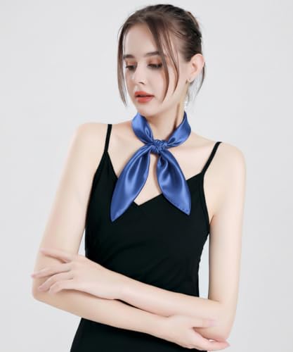 QBSM Womens 23.6 inch Satin Silk Feeling Formal Square Neck Scarf Head Hair Wraps Kerchief - color: Blue