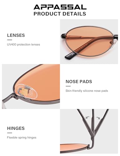 Appassal Retro Oval Sunglasses for Women Mens with Spring Hinge Sunnies AP3696 - color: C10 Gun / Orange