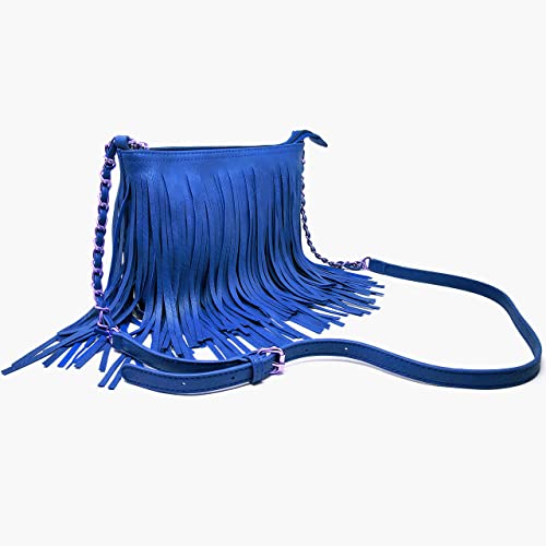 Solene Fringe Crossbody Shoulder Bag with Strap, Tassel Messenger bag, Country Style Western Fringe Purse for Women - color: Royal Blue