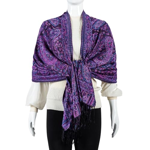 AUSEKALY Pashmina Feel Shawls Wraps for Women Rave Scarf Soft Silky Reversible Men Scarves - color: Purple Black