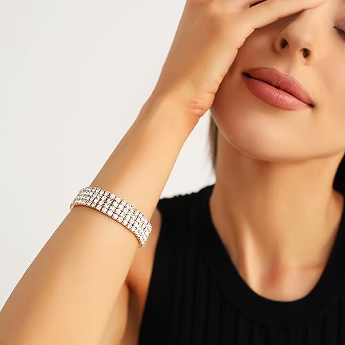 Zealmer Sparkle Multicolor Rhinestone Stackable Stretch Bracelets for Women - color: 4 Row Gold Bracelet