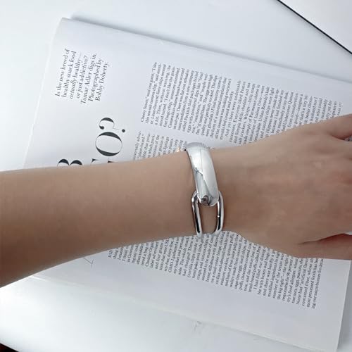 Chunky Gold Bracelet - Tear Drop & Cuff Bracelet - Polished Twisted Hinged Bangle - Wide Wrist Cuff - Irregular Twisted Bangles for Women - color: B silver